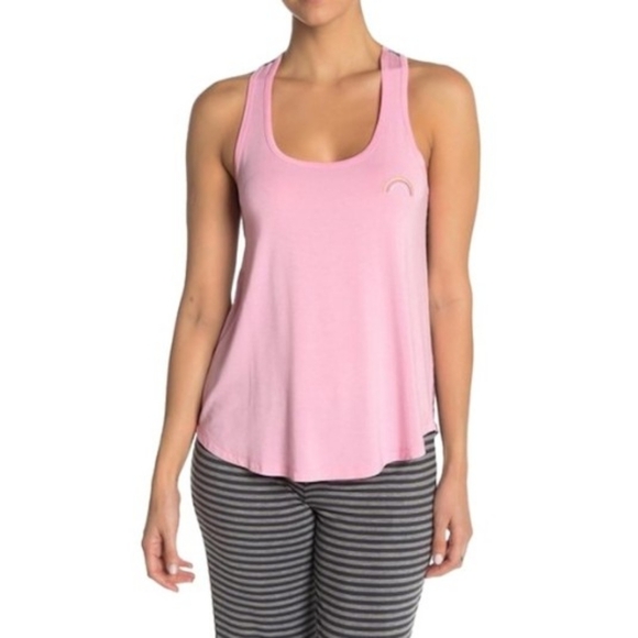 PJ Salvage Tank Lounge Embroider Rainbow Racer Back Pink Grey Black Stripe M NWT - Picture 2 of 8